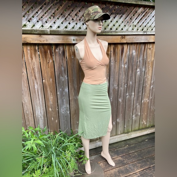 Sage Green Rouched Skirt w/t Side Split - Picture 3 of 6
